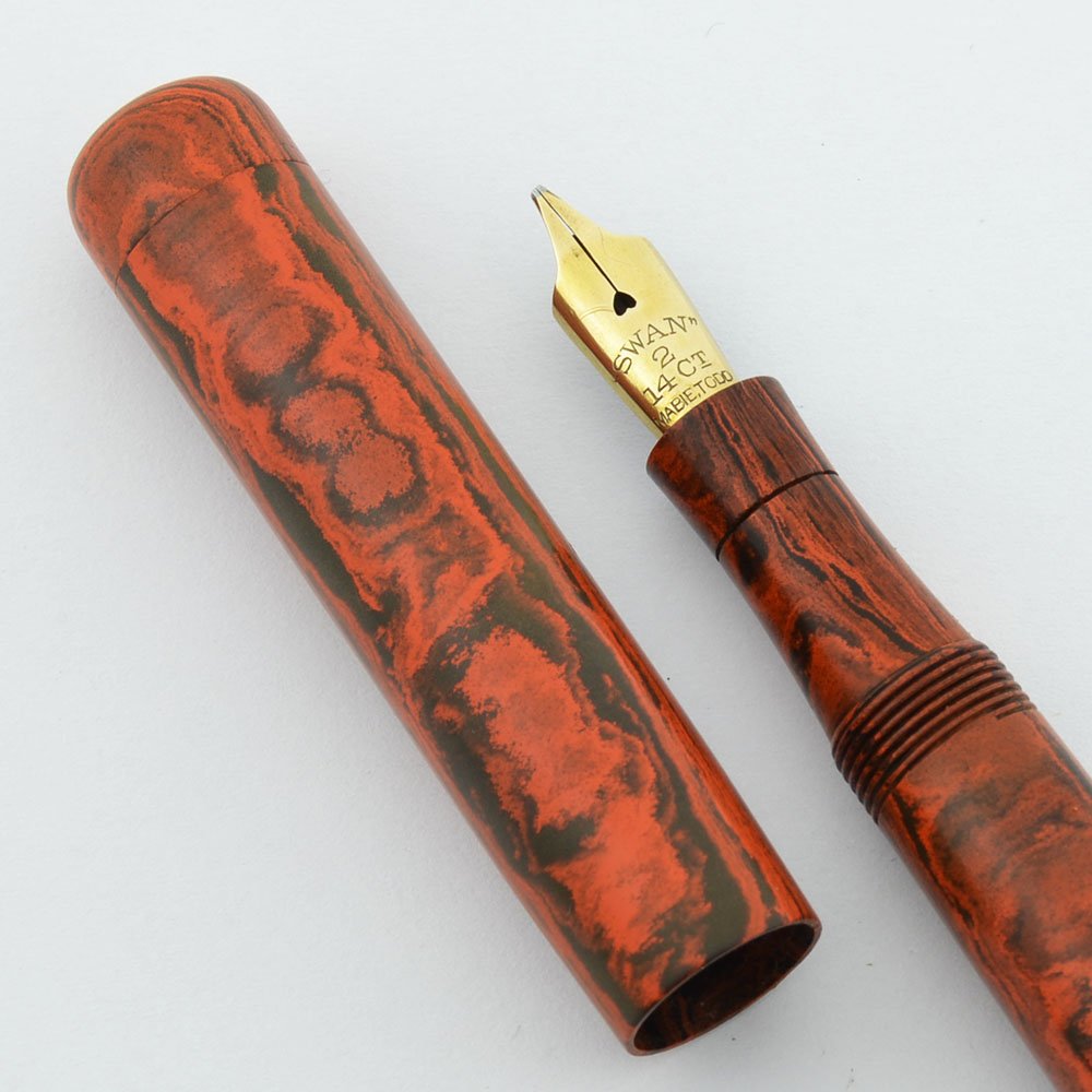 Mabie Todd (UK) Swan Self-Filler - SF 200C, Mottled Red Hard